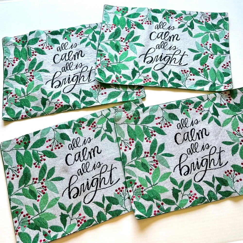Christmas  4 Set Table Placemats Holly Berry Design “All is calm all is bright “